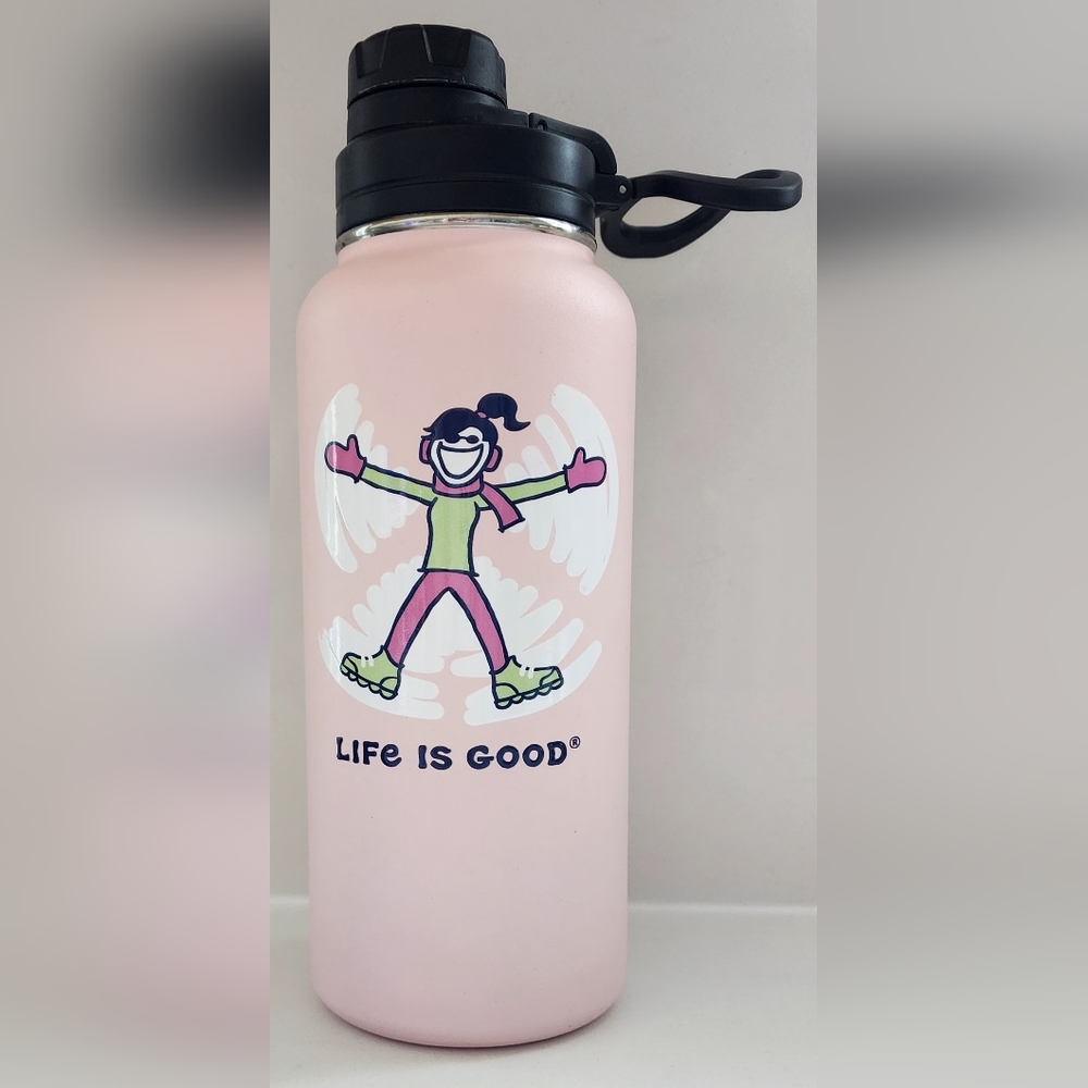 Life Is Good Pink Snow Angel 32 Oz Wide Mouth Stainless Steel Water Bottle
